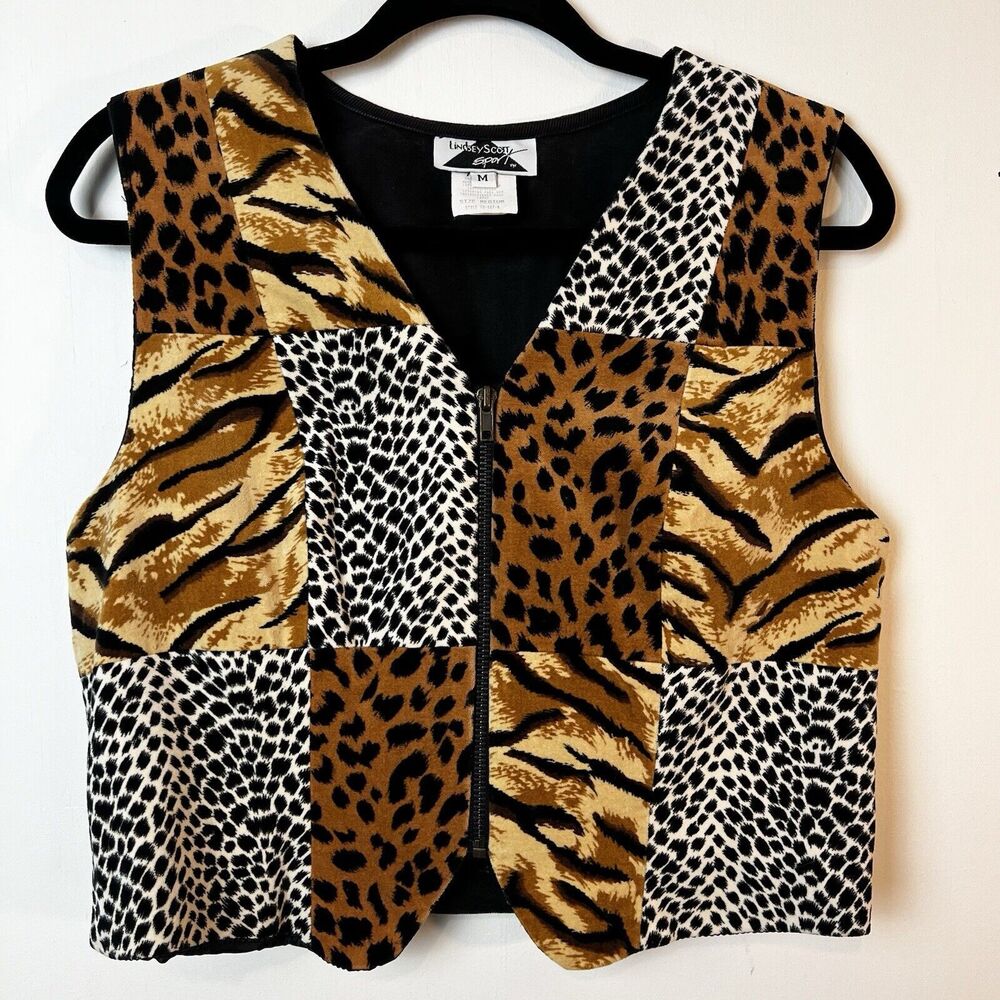 Vintage Lindsey Scott Sport Vest Animal Print Denim Women’s M